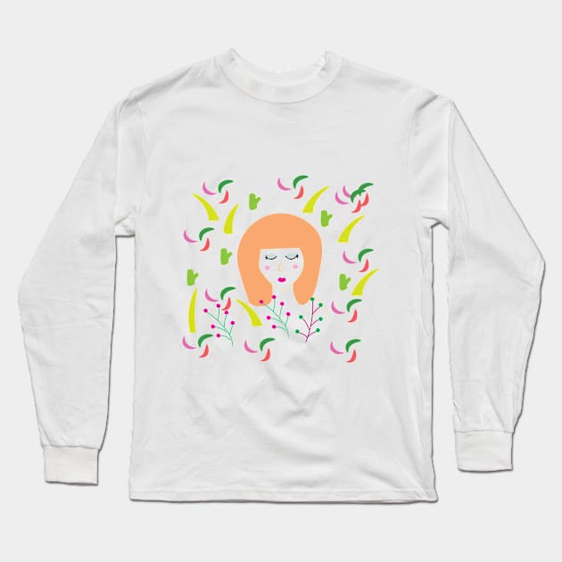 Orange Girl Long Sleeve T-Shirt by Damarestu